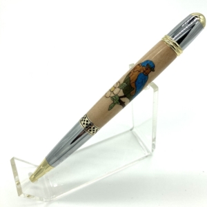 Bluebird inlay pen with magnolia flower