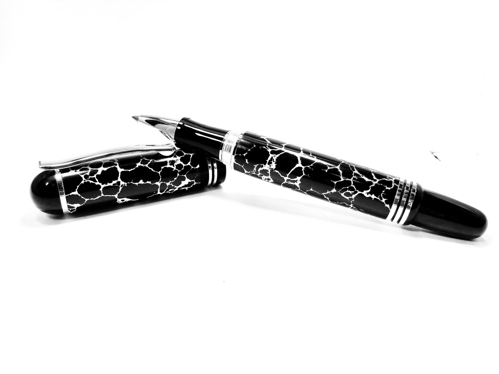 Black and White TruStone Marble Rollerball Pen Roby Write, Handmade, Handcrafted Pens Texas