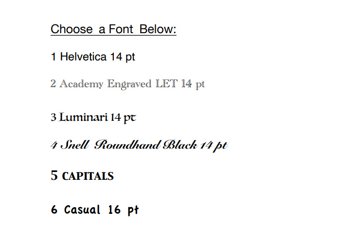 Choose a font - Roby Write Pens.