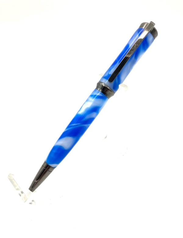Blue and White Ballpoint Pen