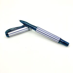 Blue and White Pinstripe Rollerball Pen